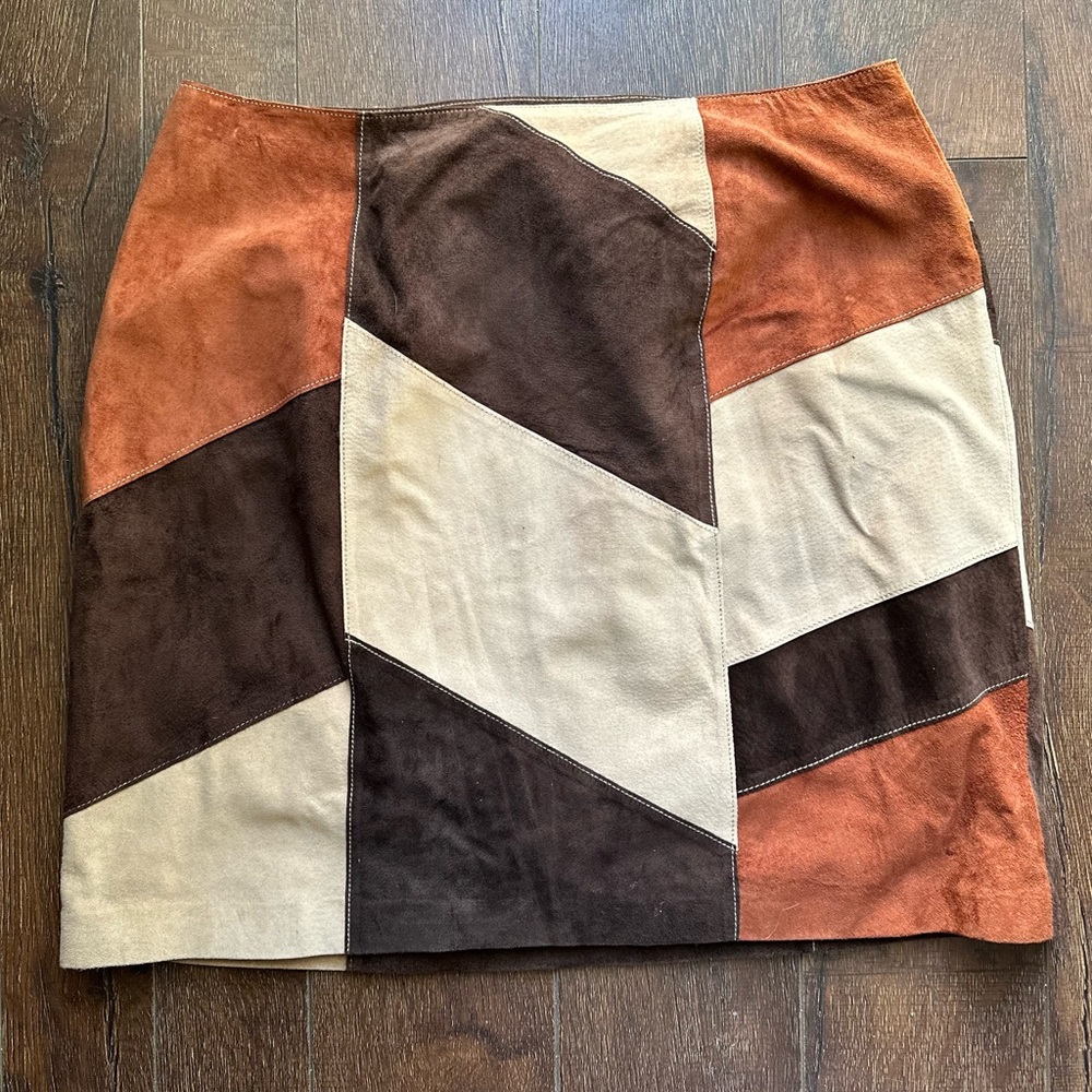 Apostrophe Brown and Tan Patchwork Skirt - Picture 5 of 9